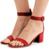 imageFSJ Women Faux Suede Basic Open Toe Sandals Block Chunky Heels Ankle Strap Pumps 415 USRed
