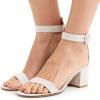 imageFSJ Women Faux Suede Basic Open Toe Sandals Block Chunky Heels Ankle Strap Pumps 415 USWhite