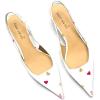 imageFSJ Womens Mid Kitten Heel Slingback Sandal Pointy Toe Sexy Pumps Comfortable Dress Party Walking Shoes Size 415 USWhite Heart