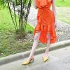 imageFSJ Womens Mid Kitten Heel Slingback Sandal Pointy Toe Sexy Pumps Comfortable Dress Party Walking Shoes Size 415 USYellow