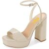imageFSJ Women Classic Open Toe Chunky High Heel Platform Sandals Ankle Strap Single Band Dress Shoes Size 415 USWheat