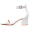 imageFSJ Women Faux Suede Basic Open Toe Sandals Block Chunky Heels Ankle Strap Pumps 415 USWhite