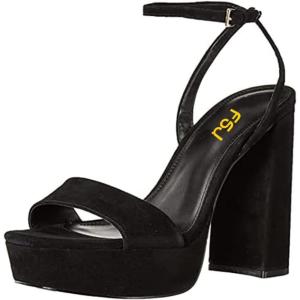 imageFSJ Women Classic Open Toe Chunky High Heel Platform Sandals Ankle Strap Single Band Dress Shoes Size 415 USBlack Suede