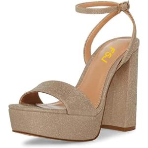 imageFSJ Women Classic Open Toe Chunky High Heel Platform Sandals Ankle Strap Single Band Dress Shoes Size 415 USDark Gold