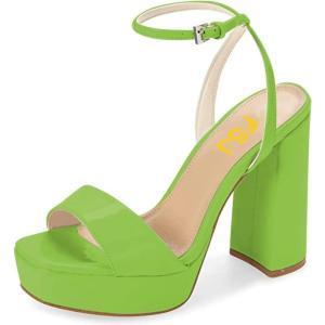 imageFSJ Women Classic Open Toe Chunky High Heel Platform Sandals Ankle Strap Single Band Dress Shoes Size 415 USGreen