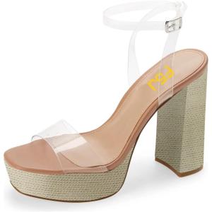 imageFSJ Women Classic Open Toe Chunky High Heel Platform Sandals Ankle Strap Single Band Dress Shoes Size 415 USPeruespadrille