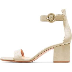 imageFSJ Women Faux Suede Basic Open Toe Sandals Block Chunky Heels Ankle Strap Pumps 415 USBeige