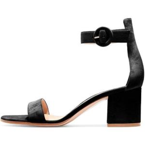 imageFSJ Women Faux Suede Basic Open Toe Sandals Block Chunky Heels Ankle Strap Pumps 415 USBlack