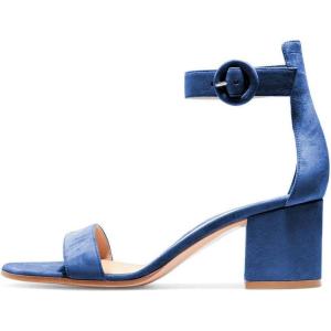 imageFSJ Women Faux Suede Basic Open Toe Sandals Block Chunky Heels Ankle Strap Pumps 415 USBlue