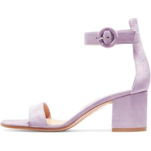 imageFSJ Women Faux Suede Basic Open Toe Sandals Block Chunky Heels Ankle Strap Pumps 415 USLavender