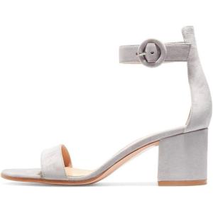 imageFSJ Women Faux Suede Basic Open Toe Sandals Block Chunky Heels Ankle Strap Pumps 415 USLight Grey