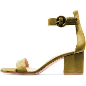 imageFSJ Women Faux Suede Basic Open Toe Sandals Block Chunky Heels Ankle Strap Pumps 415 USOlive