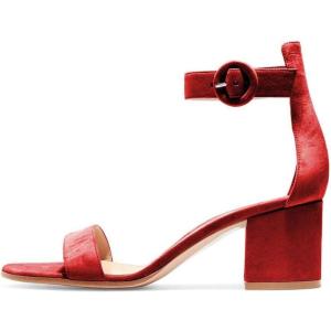 imageFSJ Women Faux Suede Basic Open Toe Sandals Block Chunky Heels Ankle Strap Pumps 415 USRed