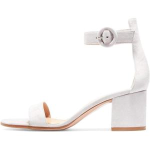imageFSJ Women Faux Suede Basic Open Toe Sandals Block Chunky Heels Ankle Strap Pumps 415 USWhite