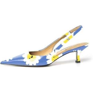 imageFSJ Womens Mid Kitten Heel Slingback Sandal Pointy Toe Sexy Pumps Comfortable Dress Party Walking Shoes Size 415 USBlue Daisy