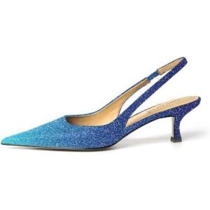 imageFSJ Womens Mid Kitten Heel Slingback Sandal Pointy Toe Sexy Pumps Comfortable Dress Party Walking Shoes Size 415 USBlue Glitter
