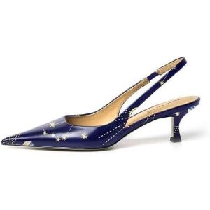 imageFSJ Womens Mid Kitten Heel Slingback Sandal Pointy Toe Sexy Pumps Comfortable Dress Party Walking Shoes Size 415 USDark Blue Galaxy