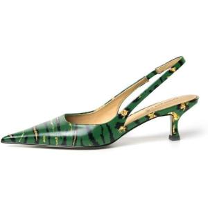 imageFSJ Womens Mid Kitten Heel Slingback Sandal Pointy Toe Sexy Pumps Comfortable Dress Party Walking Shoes Size 415 USForest Green