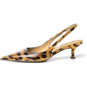 imageFSJ Womens Mid Kitten Heel Slingback Sandal Pointy Toe Sexy Pumps Comfortable Dress Party Walking Shoes Size 415 USLeopard