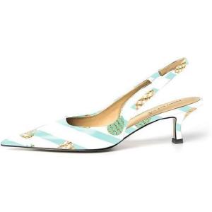 imageFSJ Womens Mid Kitten Heel Slingback Sandal Pointy Toe Sexy Pumps Comfortable Dress Party Walking Shoes Size 415 USMint Green Striped