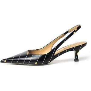 imageFSJ Womens Mid Kitten Heel Slingback Sandal Pointy Toe Sexy Pumps Comfortable Dress Party Walking Shoes Size 415 USPoint and Lines