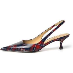 imageFSJ Womens Mid Kitten Heel Slingback Sandal Pointy Toe Sexy Pumps Comfortable Dress Party Walking Shoes Size 415 USRed Plaid