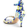 imageFSJ Women Comfy Open Toe Summer Sandal Ankle Strap Kitten Mid Heels Shoes Patent Leather Size 415 USBlue Floral