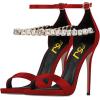 imageFSJ Women Sexy Single Band Open Toe Stiletto High Heel Sandals Rhinestone Ankle Strap Side Buckle Party Dress Shoes Size 415 USRed