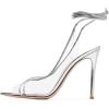 imageFSJ Women Sexy Stilettos High Heel Strappy Sandals Cross Strap Ankle Wrap Slingback Transparent Wedding Evening Dress Pumps Size 415 USSilver