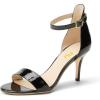 imageFSJ Women Comfy Open Toe Summer Sandal Ankle Strap Kitten Mid Heels Shoes Patent Leather Size 415 USBlack