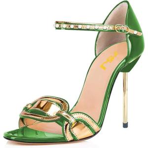 imageFSJ Women Chic Stiletto High Heel Sandal Open Toe Ankle Strap Buckled Colorful Wedding Dress Pump Size 415 USGreen