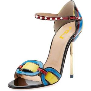 imageFSJ Women Chic Stiletto High Heel Sandal Open Toe Ankle Strap Buckled Colorful Wedding Dress Pump Size 415 USMulticolour1