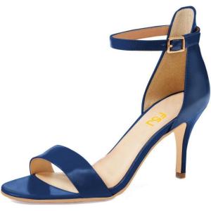 imageFSJ Women Comfy Open Toe Summer Sandal Ankle Strap Kitten Mid Heels Shoes Patent Leather Size 415 USBlue