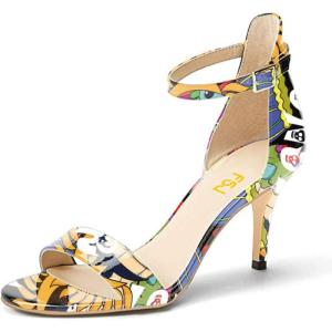 imageFSJ Women Comfy Open Toe Summer Sandal Ankle Strap Kitten Mid Heels Shoes Patent Leather Size 415 USCartoon