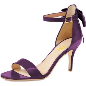 imageFSJ Women Comfy Open Toe Summer Sandal Ankle Strap Kitten Mid Heels Shoes Patent Leather Size 415 USDark Purplebow