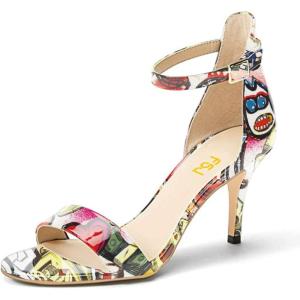 imageFSJ Women Comfy Open Toe Summer Sandal Ankle Strap Kitten Mid Heels Shoes Patent Leather Size 415 USGraffiti