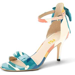 imageFSJ Women Comfy Open Toe Summer Sandal Ankle Strap Kitten Mid Heels Shoes Patent Leather Size 415 USPrintbow