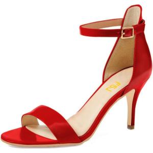imageFSJ Women Comfy Open Toe Summer Sandal Ankle Strap Kitten Mid Heels Shoes Patent Leather Size 415 USRed