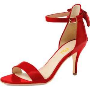imageFSJ Women Comfy Open Toe Summer Sandal Ankle Strap Kitten Mid Heels Shoes Patent Leather Size 415 USRedbow