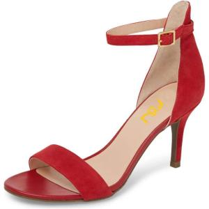 imageFSJ Women Comfy Open Toe Summer Sandal Ankle Strap Kitten Mid Heels Shoes Patent Leather Size 415 USRedsuede