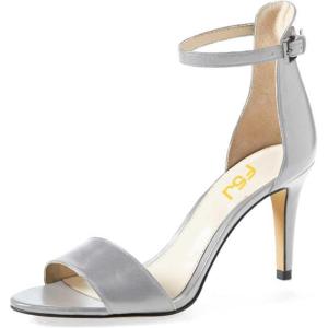 imageFSJ Women Comfy Open Toe Summer Sandal Ankle Strap Kitten Mid Heels Shoes Patent Leather Size 415 USSilvermatte