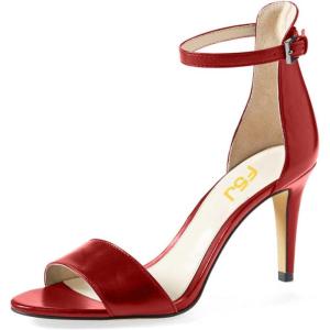 imageFSJ Women Comfy Open Toe Summer Sandal Ankle Strap Kitten Mid Heels Shoes Patent Leather Size 415 USWine