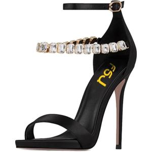 imageFSJ Women Sexy Single Band Open Toe Stiletto High Heel Sandals Rhinestone Ankle Strap Side Buckle Party Dress Shoes Size 415 USBlack