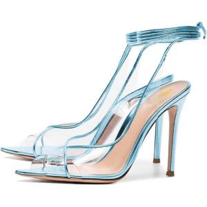 imageFSJ Women Sexy Stilettos High Heel Strappy Sandals Cross Strap Ankle Wrap Slingback Transparent Wedding Evening Dress Pumps Size 415 USBlue