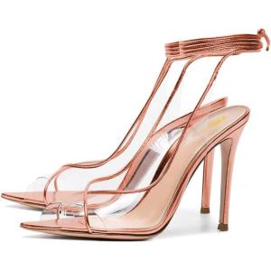 imageFSJ Women Sexy Stilettos High Heel Strappy Sandals Cross Strap Ankle Wrap Slingback Transparent Wedding Evening Dress Pumps Size 415 USSalmon
