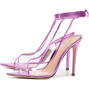 imageFSJ Women Sexy Stilettos High Heel Strappy Sandals Cross Strap Ankle Wrap Slingback Transparent Wedding Evening Dress Pumps Size 415 USViolet