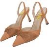 imageFSJ Women Classy Pointed Toe Low Kitten Heel Pumps Slingback Ankle Strap Heeled Sandals Wedding Party Office Dressy Shoes Size 415 USBrown