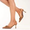 imageFSJ Women Classy Pointed Toe Low Kitten Heel Pumps Slingback Ankle Strap Heeled Sandals Wedding Party Office Dressy Shoes Size 415 USBrown