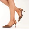 imageFSJ Women Classy Pointed Toe Low Kitten Heel Pumps Slingback Ankle Strap Heeled Sandals Wedding Party Office Dressy Shoes Size 415 USDark Brown