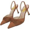 imageFSJ Women Classy Pointed Toe Low Kitten Heel Pumps Slingback Ankle Strap Heeled Sandals Wedding Party Office Dressy Shoes Size 415 USDark Brown
